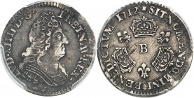 Louis XIV (1643-1715). Vingtième d’écu aux trois couronnes 1712, B, Rouen.
Av. LVD. XIIII. D. G. FR. ET. NAV. REX. Buste du Roi à droite, cuirassé à ...