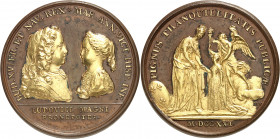 Louis XV (1715-1774). Médaille, projet de mariage avec Marie-Anne-Victoire infante d'Espagne, par Jean Blanc et Jean Duvivier 1721, Paris.
Av. LUD. X...