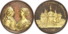 Louis XV (1715-1774). Médaille, mariage de Louis XV et Marie Leszczynska, par Jean Duvivier 1725, Paris.
Av. LUD. XV. D. G. FR. ET NAV. REX * MARIA S...