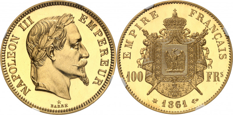 Second Empire - Napoléon III (1852-1870). Piéfort de 100 francs tête laurée, Fla...