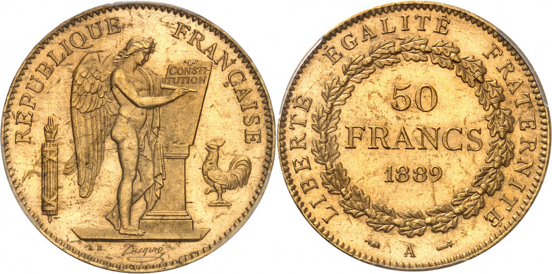 IIIe République (1870-1940). 50 francs Génie, Flan bruni (PROOF) 1889, A, Paris....