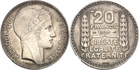 IIIe République (1870-1940). Essai-piéfort de 20 francs Turin 1929, Paris.
Av. REPUBLIQUE FRANÇAISE. Tête de la République à droite, au-dessous signa...