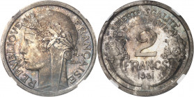 IIIe République (1870-1940). Pré-série de 2 francs Morlon en argent, sans différents, Flan bruni (PROOF) 1931, Paris.
Av. REPVBLIQVE FRANÇAISE. Tête ...