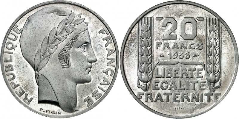 IIIe République (1870-1940). Essai de 20 francs Turin en aluminium, de poids 4,5...