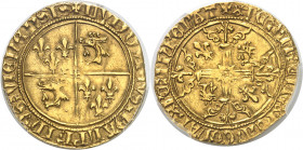 Dauphiné, Viennois (dauphins du), Louis (XI) (1440-1456). Écu d’or, 1ère émission ND (avant 1447), Romans.
Av. + LVDOVICVS: DALPHINVS: VIENENSIS. Cha...