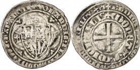 Bar (duché de), Yolande de Flandres (1344-1360). Plaque d’argent ND (1345-1349), Saint-Mihiel.
Av. + IOLANDIS. FLAD. COMITISSA. BARANSIS. Dans un pol...