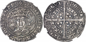 Calaisis, Henri VI d'Angleterre (1422-1453). Gros ND (1430-1434), Calais.
Av. + HENRIC'x DI'x GRA'x REXx ANGL'x Z' FRANC'. Buste d'Henry VI de face d...
