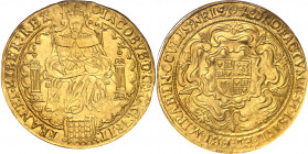 Jacques Ier (1603-1625). Royal (Rose Ryal) d’or (30 shillings), avec une rose comme différent ND (1605-1606), Londres.
Av. *.IACOBVS: D: G: MAG: BRIT...