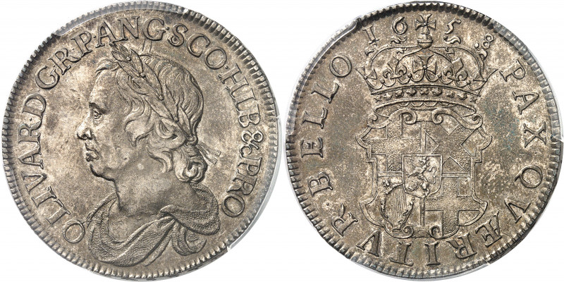 Oliver Cromwell (1653-1658). Crown 1658/7, Londres.
Av. OLIVAR. D. G. R. P. ANG...