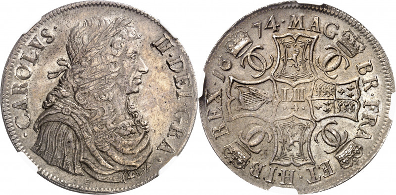 Écosse, Charles II (1660-1685). 4 merks 1674, Édimbourg.
Av. CAROLVS. II. DEI. ...