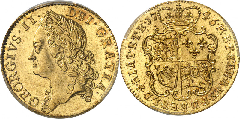 Georges II (1727-1760). Guinée 1746, Londres.
Av. GEORGIUS. II. DEI. GRATIA. Tê...