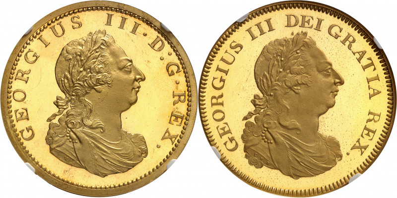 Georges III (1760-1820). Essai en Or du dollar avec double avers, Flan bruni (PR...