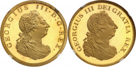 Georges III (1760-1820). Essai en Or du dollar avec double avers, Flan bruni (PROOF) ND (1804), Londres.
Av. GEORGIUS III. D: G. REX. Buste lauré, dr...