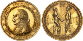 Georges III (1760-1820). Médaille d’or, John Jervis, Comte de Saint Vincent, réformateur de la Marine britannique 1800.
Av. EARL St VINCENT’S TESTIMO...