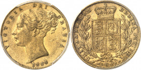 Victoria (1837-1901). Souverain, coin #17 1866/5, Londres.
Av. VICTORIA DEI GRATIA. Tête diadémée à gauche, signature W. W, au-dessous (date). Rv. BR...