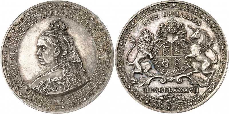 Victoria (1837-1901). Essai de 5 Shillings sur Flan bruni (PROOF) 1887, Nurember...