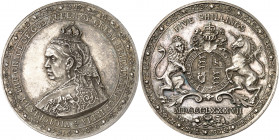 Victoria (1837-1901). Essai de 5 Shillings sur Flan bruni (PROOF) 1887, Nuremberg.
Av. + VICTORIA. BY. THE. GRACE. OF. GOD. QUEEN. OF. GREAT. BRITAN....
