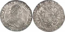 Ferdinand III (1637-1657). Thaler 1657, KB, Kremnitz.
Av. FERDINAND. III. D. G. RO. I. S. AVG. GER. HV. BOH. REX. Buste cuirassé et lauré à droite. R...