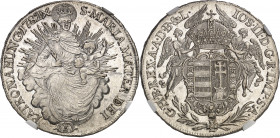 Joseph II (1765-1790). Demi-thaler 1782, B, Kremnitz.
Av. IOS. II. D. G. R. IMP. S. A. G. H. B. REX. A. A. D. B. &. L. Armes couronnées et soutenues ...