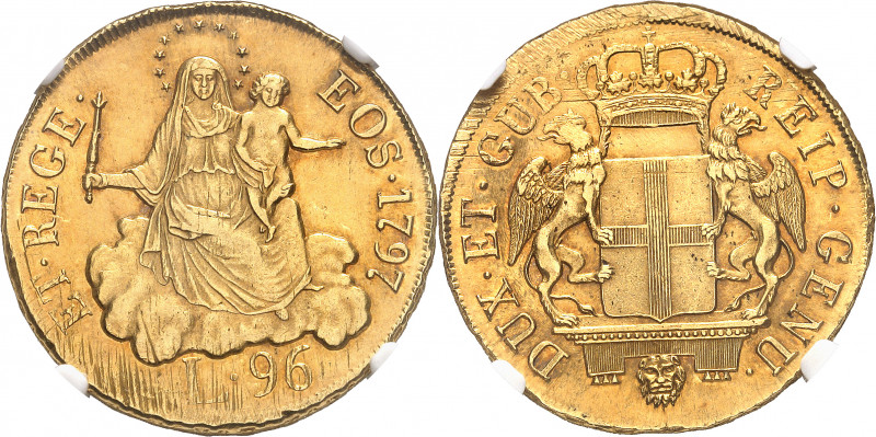 Gênes, République (1528-1797). 96 lire 1796, Gênes.
Av. REIP. GENU. - DUX. ET. ...