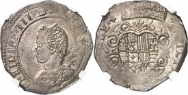 Naples et Sicile, Philippe III d’Espagne (1598-1621). Demi-ducaton ND (1598-1621), Naples.
Av. PHILIPP. III. D. REX ARAG. VTRI. Buste cuirassé et rad...