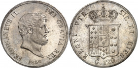 Naples et Deux-Siciles, Ferdinand II (1830-1859). 120 grana 1856, Naples.
Av. FERDINANDVS II. DEI GRATIA REX (date). Tête nue à droite. Rv. REGNI VTR...
