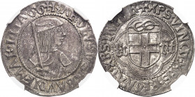 Savoie, Charles Ier (1482-1490). Teston ND (1485-1490), Cornavin.
Av. + KAROLVS. D. SABAVDIE. MAR. I. ITA. (différent). Buste cuirassé à droite avec ...