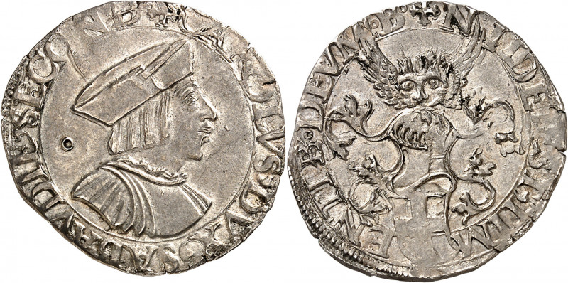 Savoie, Charles II (1504-1553). Demi-teston 1er type ND, Bourg-en-Bresse.
Av. +...