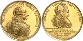 Savoie, Victor-Amédée III (1773-1796). Médaille pour les noces de Charles-Emmanuel et Marie-Clotilde de France, par Lorenzo Lavy 1775, Turin.
Av. VIC...