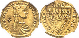 Sicile (royaume de), Charles d’Anjou (1266-1285). Réal d’or ND (1266-1278), Messine.
Av. + KAROL DEI GRA. Buste drapé et couronné à droite ; derrière...