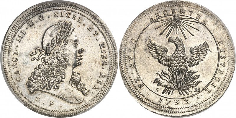 Sicile, Charles III (1720-1733). Once de 30 tari 1733, CP-SM, Palerme.
Av. CARO...