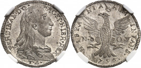 Sicile, Ferdinand IV (1759-1816). 2 tari 1796, Nd-OV, Palerme.
Av. FERDINAN. D. G. SIC. ET HIER. REX. Buste cuirassé à droite, au-dessous T. 2. Rv. H...