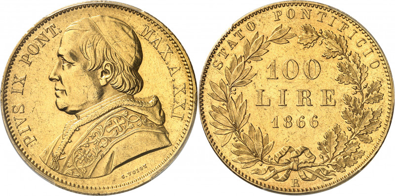 Vatican, Pie IX (1846-1878). 100 lire An XXI - 1866, R, Rome.
Av. PIVS IX PONT....