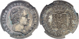 Savoie-Sardaigne, Charles-Félix (1821-1831). 1 lire 1828, Turin.
Av. CAR. FELIX D. G. REX SAB. CYP. ET HIER. Tête nue à droite, au-dessous (date). Rv...
