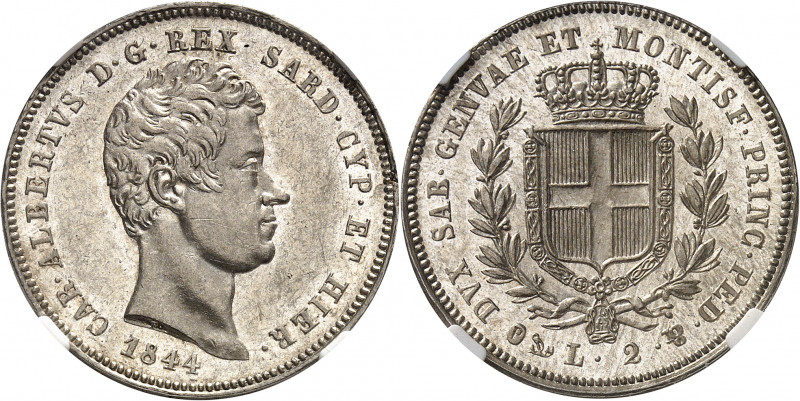 Savoie-Sardaigne, Charles-Albert (1831-1849). 2 lire 1844, Gênes.
Av. CAR. ALBE...