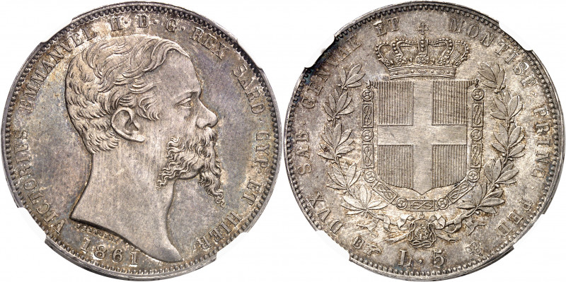 Victor-Emmanuel II (1861-1878). 5 lire 1861, Turin.
Av. VICTORIVS EMANVELE II. ...