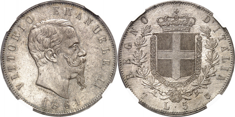 Victor-Emmanuel II (1861-1878). 5 lire 1861, T, Turin.
Av. VITTORIO EMANUELE II...