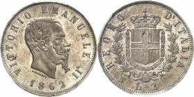 Victor-Emmanuel II (1861-1878). 2 lire 1862, N, Naples.
Av. VITTORIO EMANUELE II (date). Tête nue à droite, au-dessous signature FERRARIS. Rv. REGNO ...