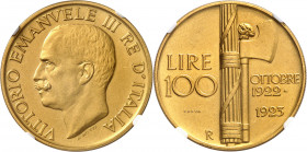 Victor-Emmanuel III (1900-1946). Essai de 100 lire au faisceau sur Flan bruni (PROOF MAT) 1923, R, Rome.
Av. VITTORIO EAMNVELE III RE D’ITALIA. Tête ...