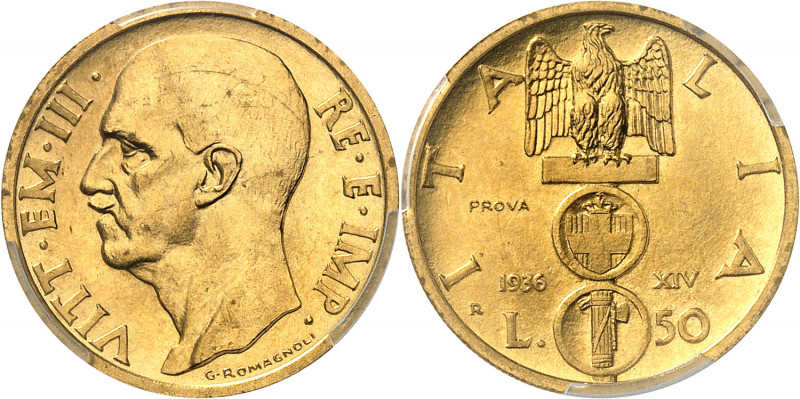 Victor-Emmanuel III (1900-1946). Essai de 50 lire 1936, R, Rome.
Av. VITTORIO. ...