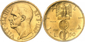 Victor-Emmanuel III (1900-1946). Essai de 50 lire 1936, R, Rome.
Av. VITTORIO. EMANVELE. III. RE. E. IMP. Tête nue à gauche, au-dessous signature G. ...