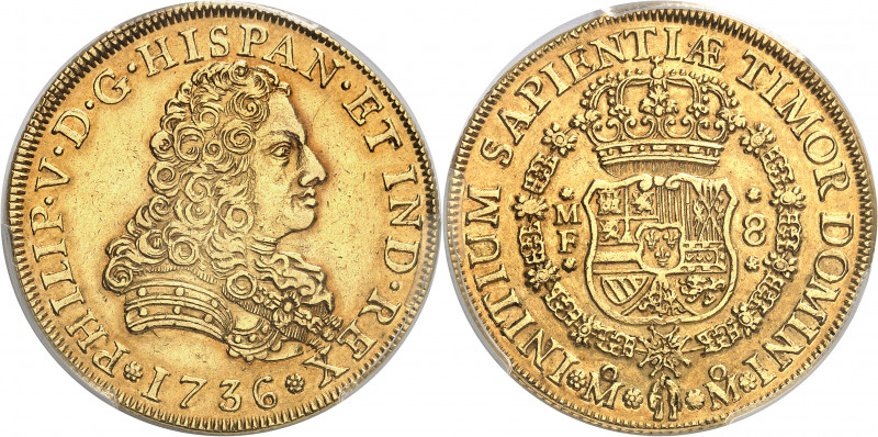 Philippe V (1700-1746). 8 escudos 1736, Mo, Mexico.
Av. PHILIP. V. D. G. HISPAN...