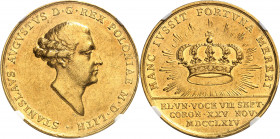 Stanislas Auguste (1764-1795). Médaille d’or pour le couronnement, par Pingo 1764, Londres.
Av. STANISLAVS AVGVSTVS D. G. REX POLONIAE M. D. LITH. Tê...
