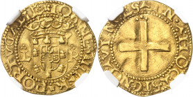 Jean III (1521-1557). Cruzado ND (après 1537), Lisbonne.
Av. IOANES. III. R. PORTVGALIE. Écu couronné accosté de L et R. Rv. + IN. HOC. SIGNO. VINCES...