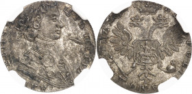 Pierre Ier le Grand (1689-1725). 1/2 chekh Novodel ou module du ducat en argent ND (1706), Kadashevsky.
Av. Légende en cyrillique. Buste cuirassé à d...