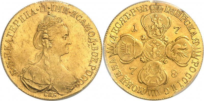 Catherine II (1762-1796). 10 roubles 1778, Saint-Pétersbourg.
Av. Légende en cy...