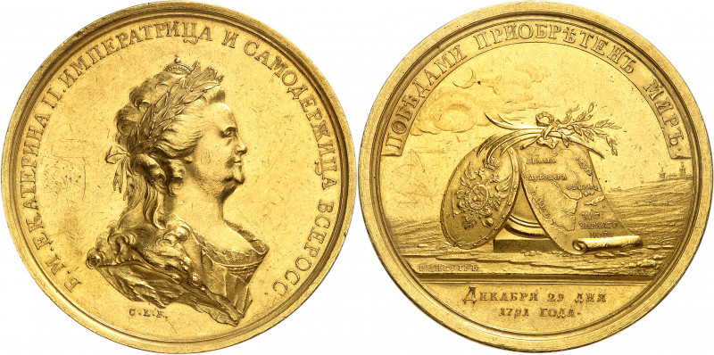 Catherine II (1762-1796). Médaille d’Or, Paix avec la Turquie, par C. Leberecht ...