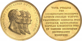 Alexandre Ier (1801-1825). Médaille d’Or au poids de 10 ducats, création de l’Alliance contre la France, par J. Lang 1813.
Av. FRANCISCVS I. ALEXANDE...