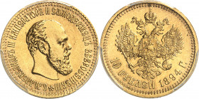 Alexandre III (1881-1894). 10 roubles 1894, Saint-Pétersbourg.
Av. Légende en cyrillique. Tête nue à droite. Rv. Aigle bicéphale éployée et couronnée...