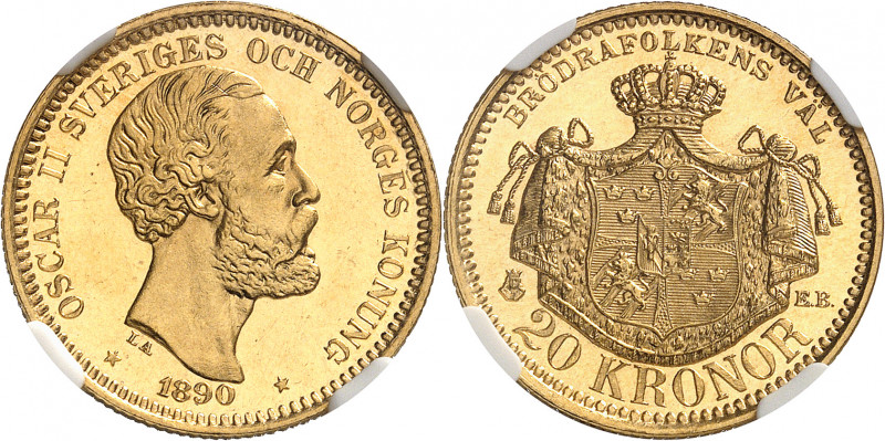 Oscar II (1872-1907). 20 kronor, aspect Flan bruni (PROOFLIKE) 1890, Stockholm....